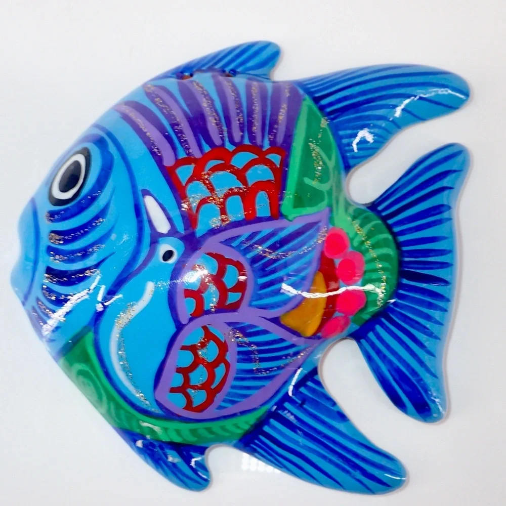 Tropical Ceramic Colorful Set of 3 Fish Wall Decor 5” Hanging or Wall Mount